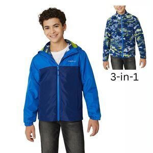 NEW Eddie Bauer Boys Small 7/8 Lone Peak 3-in-1 Jacket Fleece Lined Blue Camo